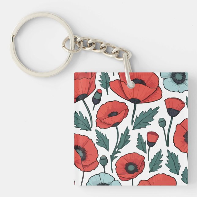 Blume mit rotem Mohnblumen Schlüsselanhänger (Vorderseite)
