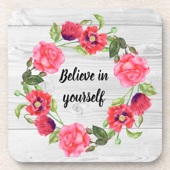 Blume mit roten und rosa Wasserfarben - Gestaltung Getränkeuntersetzer (Vorderseite)