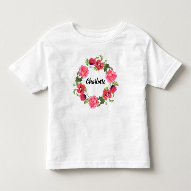 Blume mit roten und rosa Wasserfarben - Gestaltung Kleinkind T-shirt (Vorderseite)