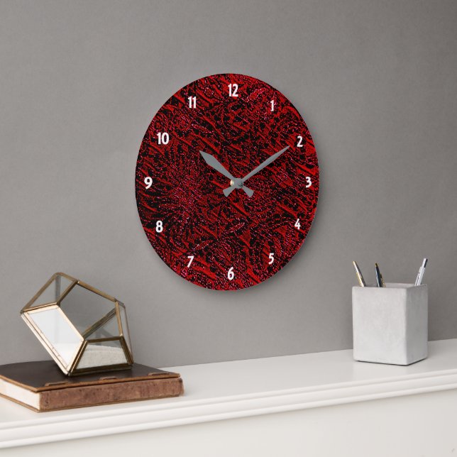 Blume mit roter Decorierung - Wandleuchte Große Wanduhr (Büro)