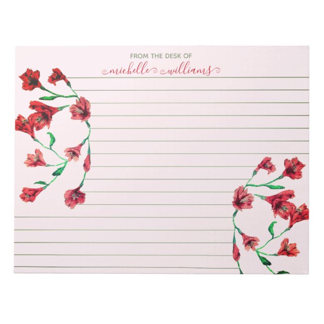 Blume mit roter Wasserfarbe Personalisiert Notizblock (Vorderseite)