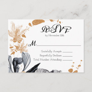 Blume mit RSVP-Hochzeit für Schwarz und Gold  Begleitkarte