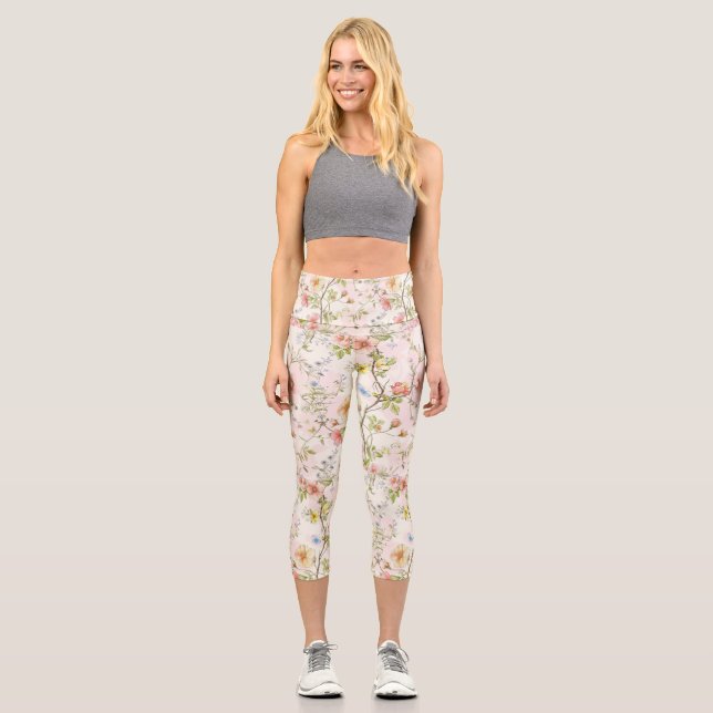 Blume mit Schmetterlingen Capri Leggings (Vorderseite)