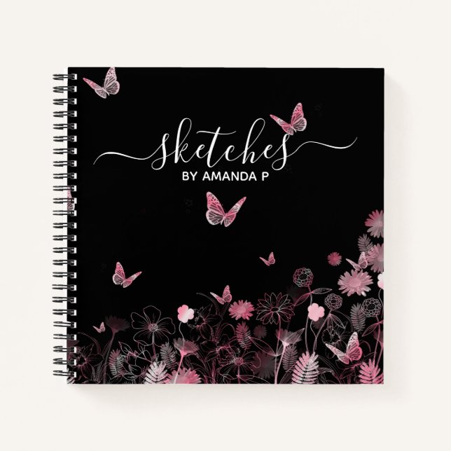 Blume mit Schmetterlingen Notizbuch (Vorderseite)