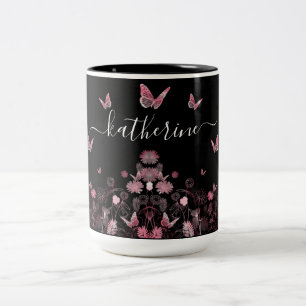 Blume mit Schmetterlingen Zweifarbige Tasse