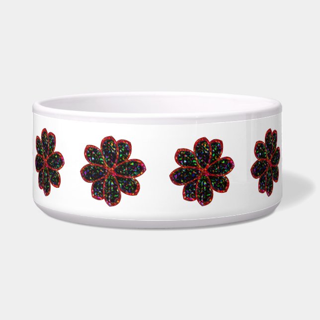 Blume mit schwarzem Glitzer Haustiere Schüssel (Vorderseite)