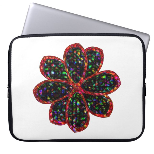 Blume mit schwarzem Glitzer - Laptop-Sieb Laptopschutzhülle (Vorderseite)