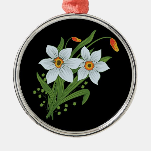 Blume mit schwarzem Hintergrund Ornament Aus Metall (Vorne)