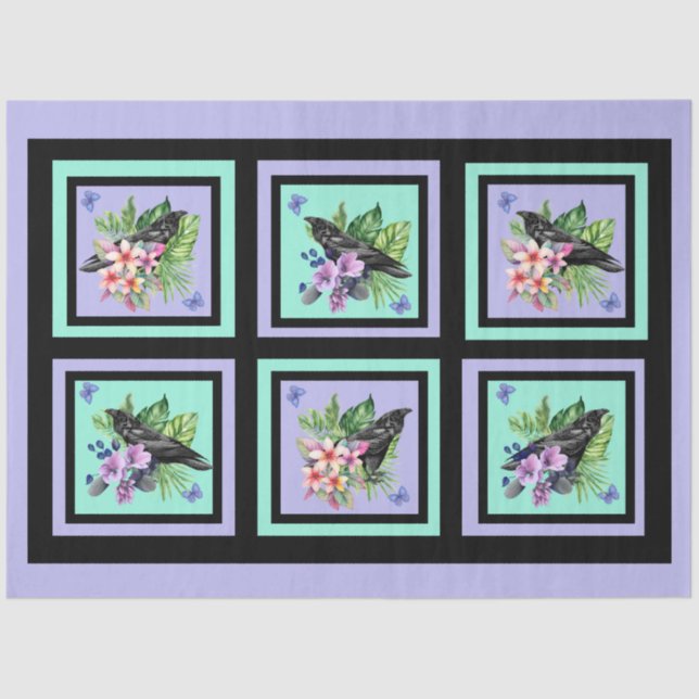 Blume mit schwarzem Raven und gemischten Wasserfar Seidenpapier (Vorderseite)