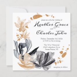 Blume mit schwarzem und goldenem Rauch zum Hochzei Einladung