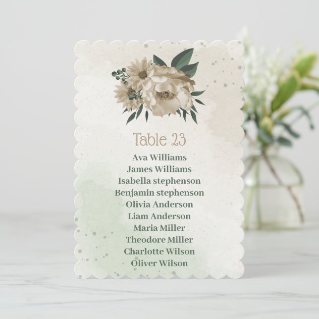 Blume mit Sitzkarte für Champagner Einladung (Stehend Vorderseite)