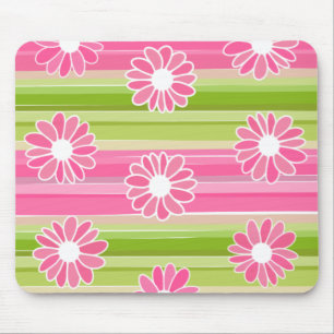 Blume mit Streifen in Grün und Rosa Mousepad