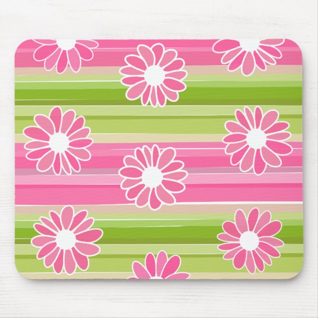 Blume mit Streifen in Grün und Rosa Mousepad (Vorne)