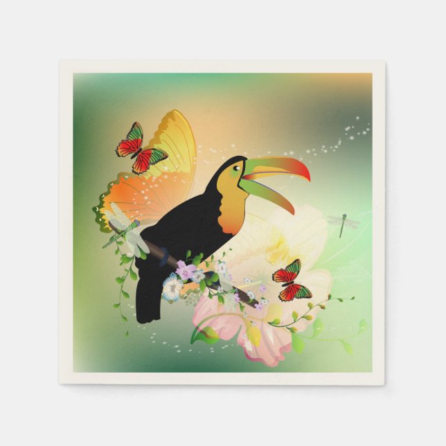Blume mit Toucan Serviette (Vorderseite)