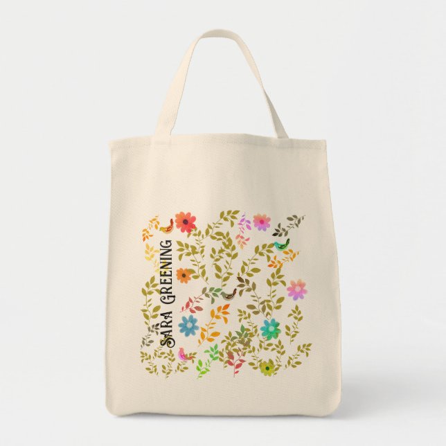Blume mit Vögeln Tasche (Vorne)