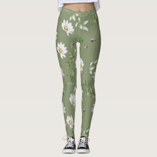 Blume mit weißem Blütenblättern auf olivgrünem Hin Leggings