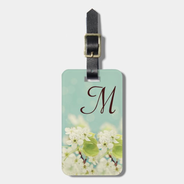 Blume mit weißem Kirschblossom Monogram-Gepäckmark Gepäckanhänger (Vorderseite vertikal)