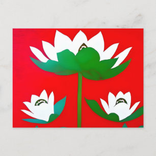 Blume mit weißem Lotus auf rotem Hintergrund Postkarte