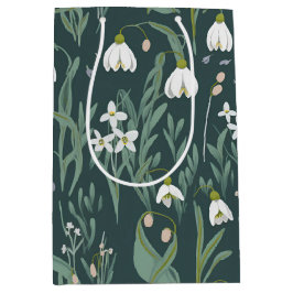 Blume mit weißem Schnee auf Grün Mittlere Geschenktüte