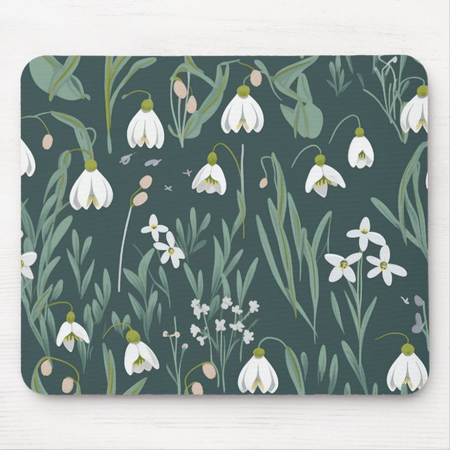 Blume mit weißem Schnee auf Grün Mousepad (Vorne)