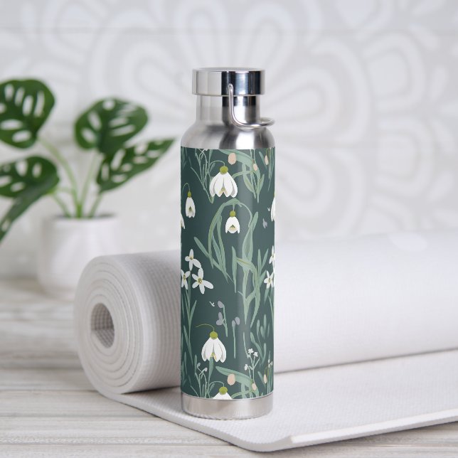 Blume mit weißem Schneefall Trinkflasche (Yoga)