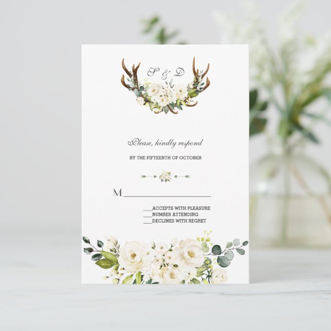 Blume mit weißer Creme, Wasserfarben, Hochzeiten RSVP Karte (Stehend Vorderseite)