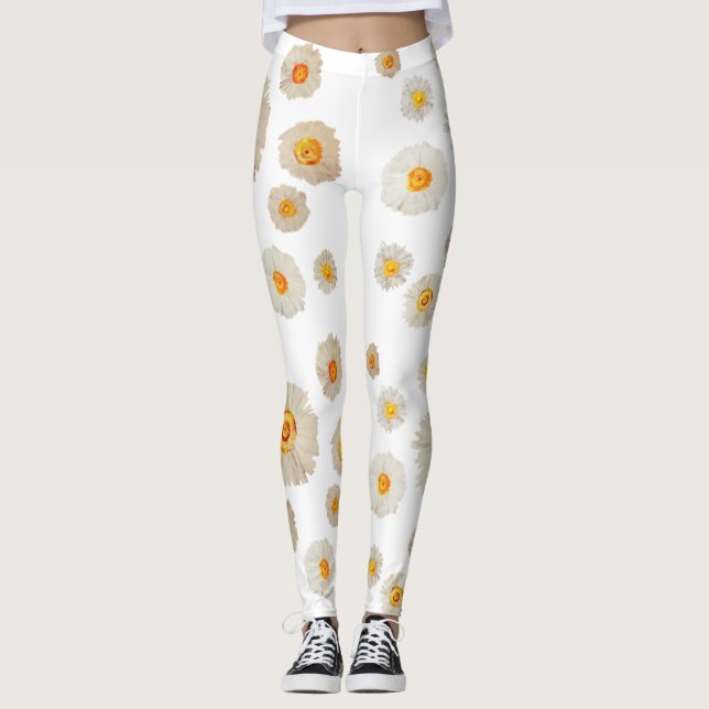 Blume mit weißer Daisy Muster benutzerdefinierte L Leggings (Vorderseite)