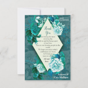 Blume mit weißer Rose auf blauem Musterpapier RSVP Karte