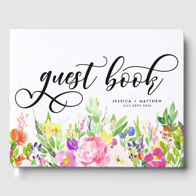 Blume mit weißer und weißer Wasserfarbe Gästebuch (Vorderseite)