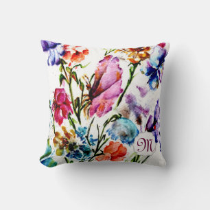 Blume mit weißer Wasserfarbe mit Monogramm Kissen