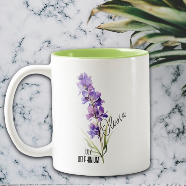 Blume Monat Juli Delphinium Name Zweifarbige Tasse (Von Creator hochgeladen)