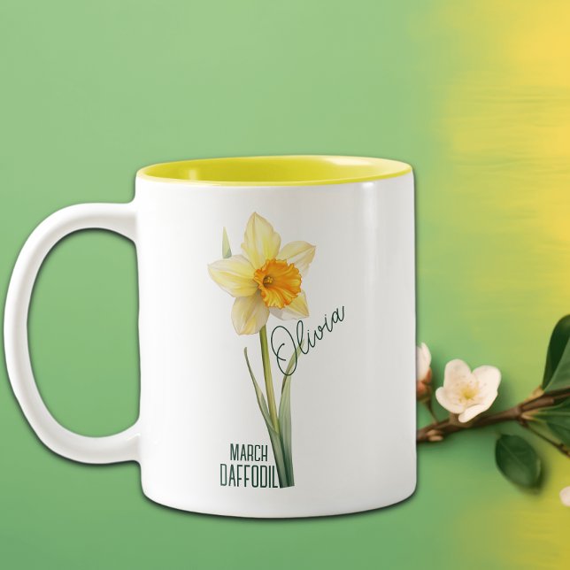 Blume Monat März Bezeichnung Zweifarbige Tasse (Von Creator hochgeladen)