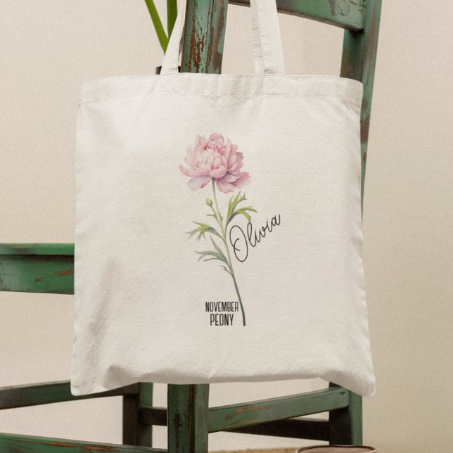 Blume Monat November Peony Name Tote Bag Tragetasche (Von Creator hochgeladen)