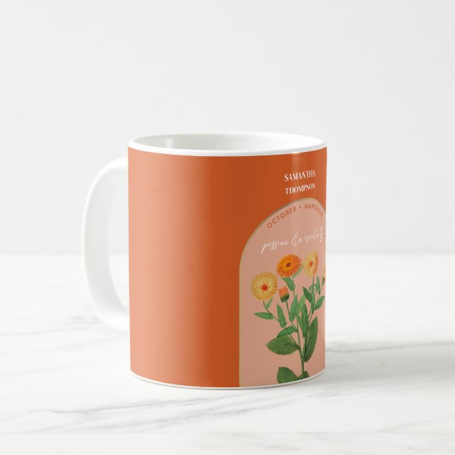 Blume Monat Oktober Geburtstag Marigold Kaffeetasse (Vorderseite Links)