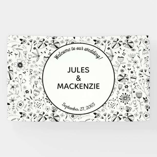 Blume Monochrome Moderne Hochzeit Banner (Horizontal)