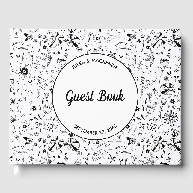 Blume Monochrome Moderne Hochzeit Gästebuch (Vorderseite)