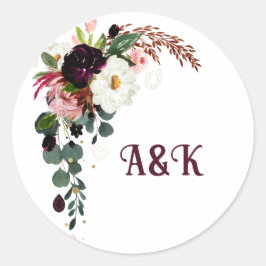 Blume MONOGRAMM boho burgundy Bouquet Runder Aufkleber