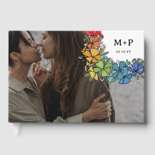 Blume Monogramm Foto LGBTQ Hochzeit Gästebuch