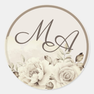 Blume Monogramm rustikale Rosen Hochzeitsticker Runder Aufkleber