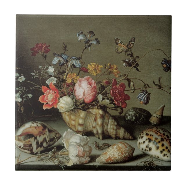 Blume, Muscheln und Insekten Balthasar van der Ast Fliese (Vorderseite)