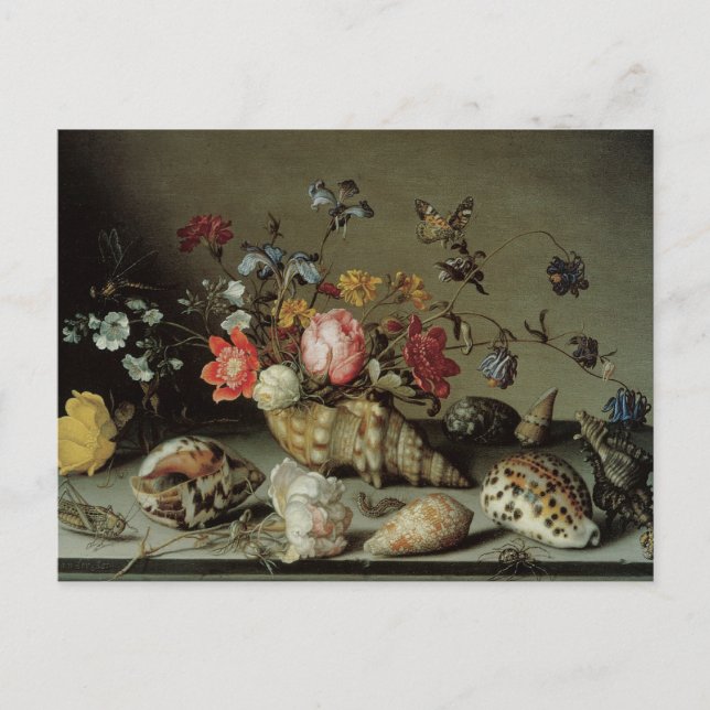 Blume, Muscheln und Insekten Balthasar van der Ast Postkarte (Vorderseite)