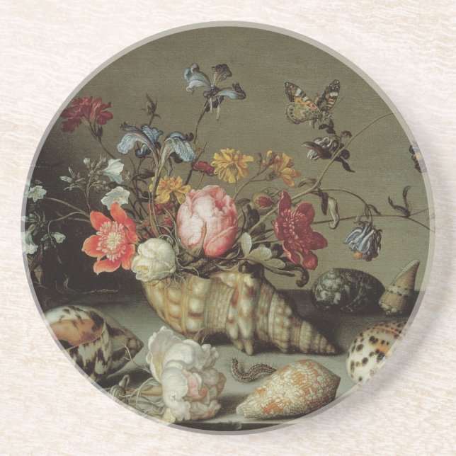 Blume, Muscheln und Insekten Balthasar van der Ast Sandstein Untersetzer (Vorne)