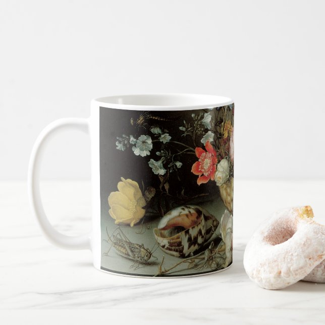 Blume, Muscheln und Insekten Balthasar van der Ast Tasse (Mit Donut)
