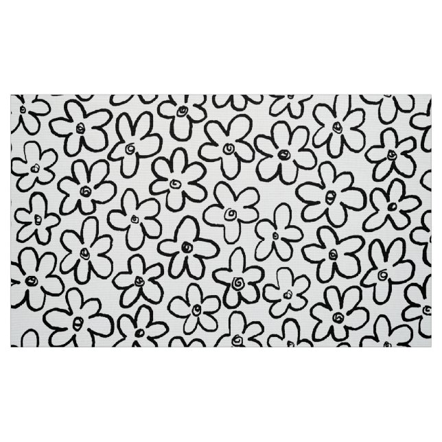 Blume Muster 080821 - Schwarz/Weiß Stoff (Fat Quarter (45,7 x 55,9 cm))