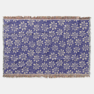 Blume Muster 140617 - Dunkelblau und Beige Decke