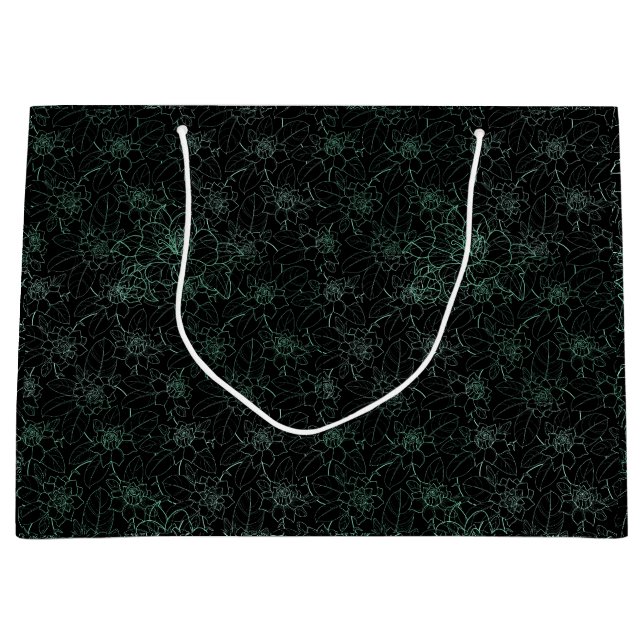 Blume Muster 2 Töne 02.b.Schwarze BG Große Geschenktüte (Vorderseite)