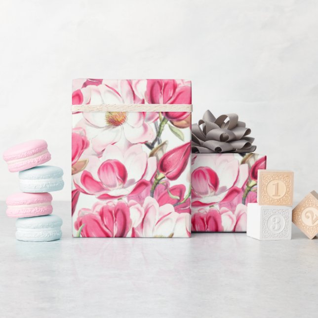 Blume Muster Aquarellfarbe Rosa Geschenkpapier (Babyparty)