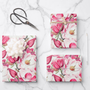 Blume Muster Aquarellfarbe Rosa Geschenkpapier Set