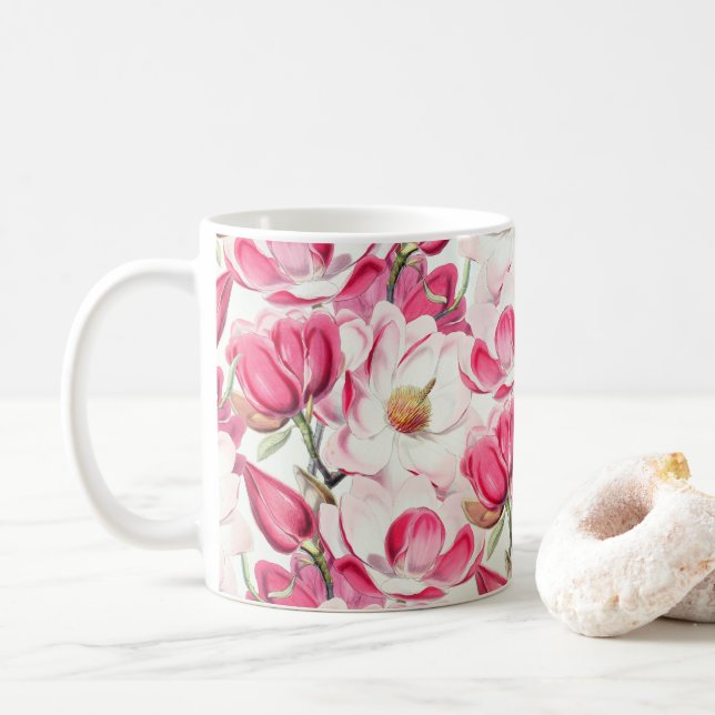 Blume Muster Aquarellfarbe Rosa Kaffeetasse (Mit Donut)