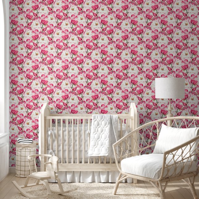 Blume Muster Aquarellfarbe Rosa Tapete (Kinder)